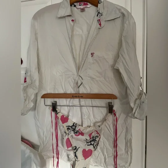 😍8for1 Price🦊pijama Shirt bikini set SzXS &White lace inserted Top. - Picture 13 of 16